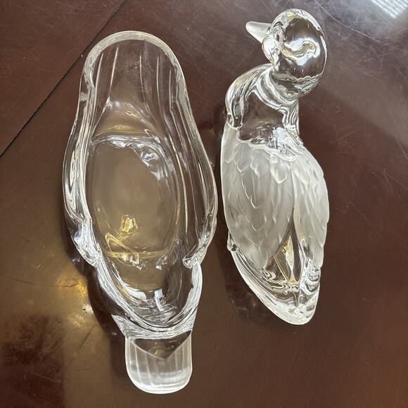 Beautiful Crystal Duck Shape Trinket Dish w/ Lid, Clear and Frosted 10" x 6" - Picture 5 of 8